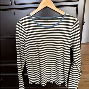 Madewell Blue Trim Brown and White Striped Top